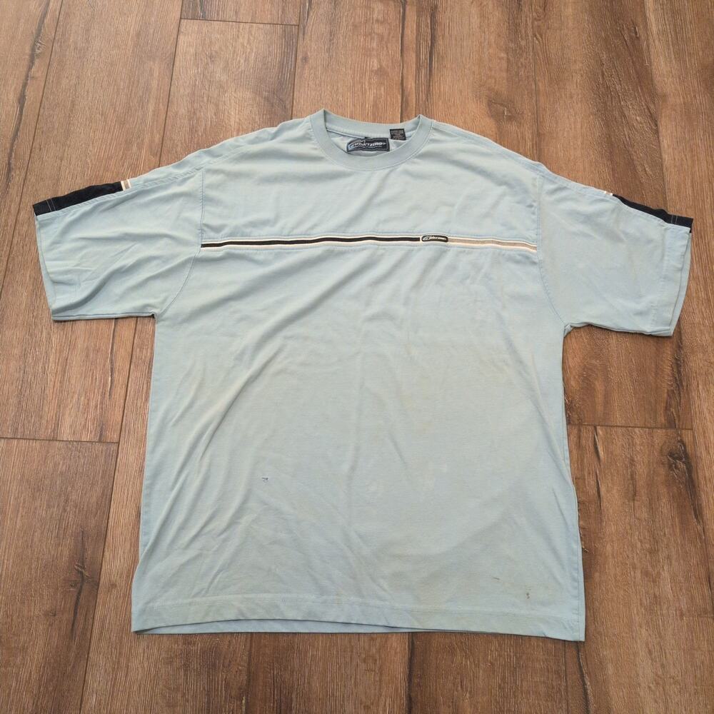 Y2K Point Zero Men's XL Shirt Skate Surf Ski Grunge Stripe‎ Light Blue